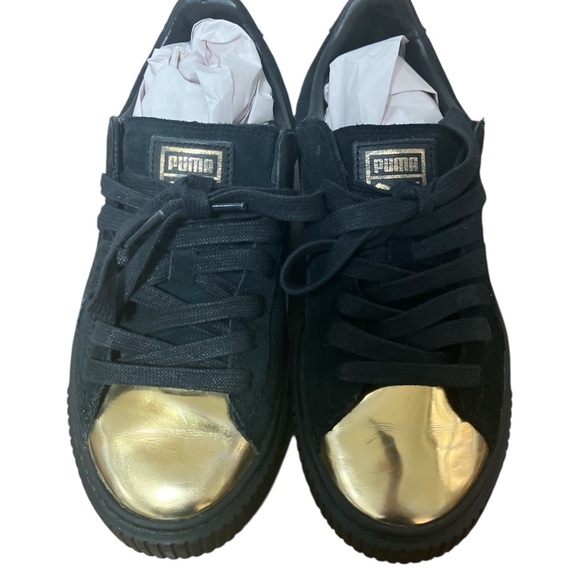 Puma Black Suede Shoes with Gold Details - Picture 1 of 7